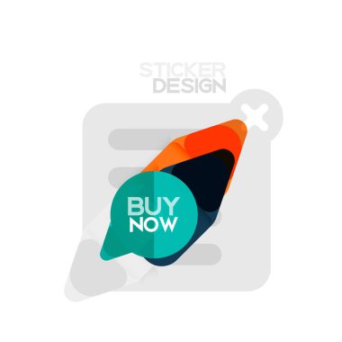 Düz tasarım üçgen ok şekli geometrik etiket simgesi, kağıt tarzı tasarım ile satın iş veya web sunumu, app veya arayüzü düğmeleri, internet web sitesi için örnek metin depolamak şimdi afiş