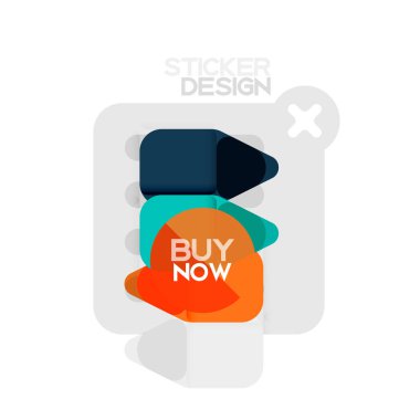 Düz tasarım üçgen ok şekli geometrik etiket simgesi, kağıt tarzı tasarım ile satın iş veya web sunumu, app veya arayüzü düğmeleri, internet web sitesi için örnek metin depolamak şimdi afiş