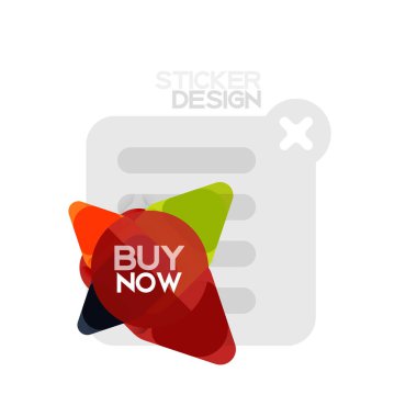 Düz tasarım üçgen ok şekli geometrik etiket simgesi, kağıt tarzı tasarım ile satın iş veya web sunumu, app veya arayüzü düğmeleri, internet web sitesi için örnek metin depolamak şimdi afiş