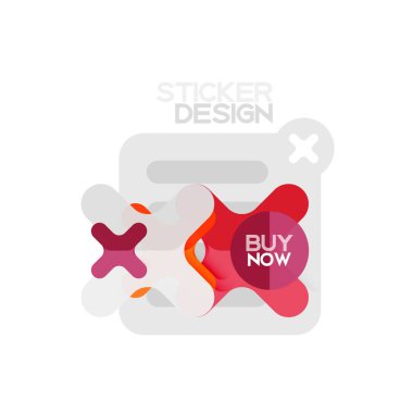 Düz tasarım çapraz şekil geometrik etiket simge, kağıt tarzı tasarım şimdi satın almak ile iş veya web sunum, app veya arayüzü düğmeleri için örnek metin
