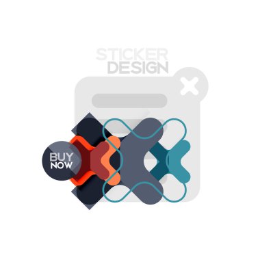 Düz tasarım çapraz şekil geometrik etiket simge, kağıt tarzı tasarım şimdi satın almak ile iş veya web sunum, app veya arayüzü düğmeleri için örnek metin
