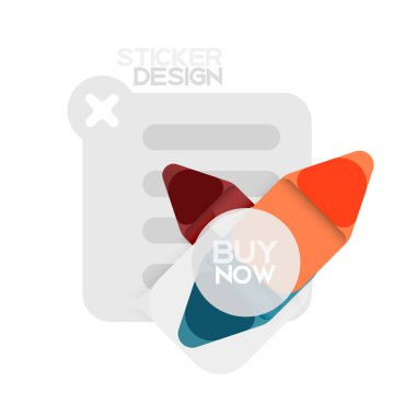 Düz tasarım üçgen ok şekli geometrik etiket simgesi, kağıt tarzı tasarım ile satın iş veya web sunumu, app veya arayüzü düğmeleri, internet web sitesi için örnek metin depolamak şimdi afiş