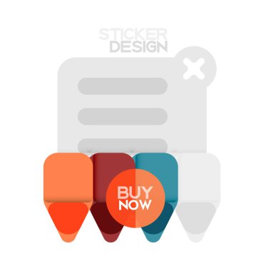 Düz tasarım üçgen ok şekli geometrik etiket simgesi, kağıt tarzı tasarım ile satın iş veya web sunumu, app veya arayüzü düğmeleri, internet web sitesi için örnek metin depolamak şimdi afiş