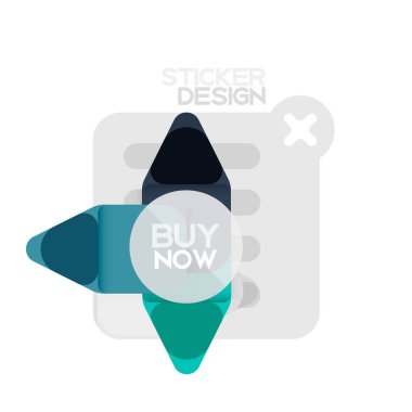 Düz tasarım üçgen ok şekli geometrik etiket simgesi, kağıt tarzı tasarım ile satın iş veya web sunumu, app veya arayüzü düğmeleri, internet web sitesi için örnek metin depolamak şimdi afiş