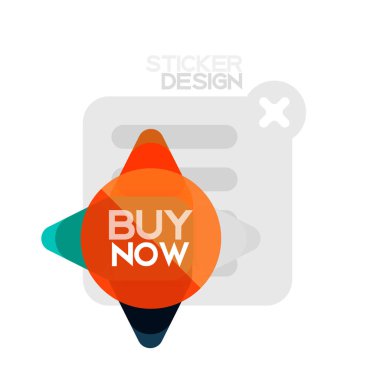 Düz tasarım üçgen ok şekli geometrik etiket simgesi, kağıt tarzı tasarım ile satın iş veya web sunumu, app veya arayüzü düğmeleri, internet web sitesi için örnek metin depolamak şimdi afiş