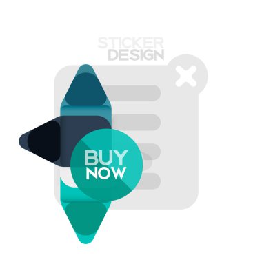 Düz tasarım üçgen ok şekli geometrik etiket simgesi, kağıt tarzı tasarım ile satın iş veya web sunumu, app veya arayüzü düğmeleri, internet web sitesi için örnek metin depolamak şimdi afiş