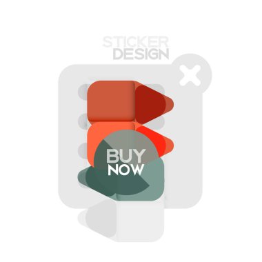 Düz tasarım üçgen ok şekli geometrik etiket simgesi, kağıt tarzı tasarım ile satın iş veya web sunumu, app veya arayüzü düğmeleri, internet web sitesi için örnek metin depolamak şimdi afiş