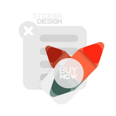 Düz tasarım üçgen ok şekli geometrik etiket simgesi, kağıt tarzı tasarım ile satın iş veya web sunumu, app veya arayüzü düğmeleri, internet web sitesi için örnek metin depolamak şimdi afiş