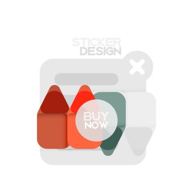 Düz tasarım üçgen ok şekli geometrik etiket simgesi, kağıt tarzı tasarım ile satın iş veya web sunumu, app veya arayüzü düğmeleri, internet web sitesi için örnek metin depolamak şimdi afiş