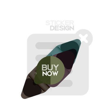 Düz tasarım üçgen ok şekli geometrik etiket simgesi, kağıt tarzı tasarım ile satın iş veya web sunumu, app veya arayüzü düğmeleri, internet web sitesi için örnek metin depolamak şimdi afiş