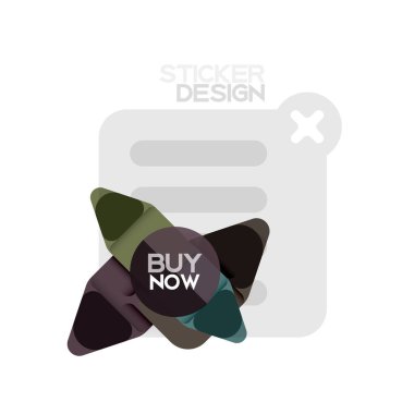 Düz tasarım üçgen ok şekli geometrik etiket simgesi, kağıt tarzı tasarım ile satın iş veya web sunumu, app veya arayüzü düğmeleri, internet web sitesi için örnek metin depolamak şimdi afiş