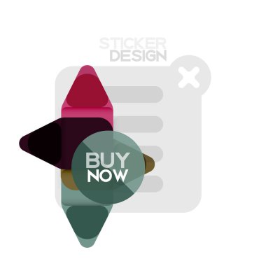 Düz tasarım üçgen ok şekli geometrik etiket simgesi, kağıt tarzı tasarım iş veya web sunumu, app veya arayüzü düğmeleri, internet web sitesi için satın almak şimdi örnek metin ile mağaza afiş ve