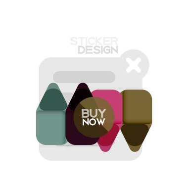 Düz tasarım üçgen ok şekli geometrik etiket simgesi, kağıt tarzı tasarım ile satın iş veya web sunumu, app veya arayüzü düğmeleri, internet web sitesi için örnek metin depolamak şimdi afiş