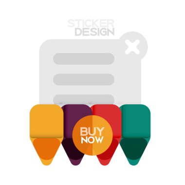 Düz tasarım üçgen ok şekli geometrik etiket simgesi, kağıt tarzı tasarım ile satın iş veya web sunumu, app veya arayüzü düğmeleri, internet web sitesi için örnek metin depolamak şimdi afiş