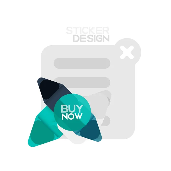 Flat design triangle arrow shape geometric sticker icon, paper style design with buy now sample text, for business or web presentation, app or interface buttons, internet website store banners — Stock Vector