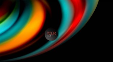 Dalga satırları sıvı gökkuşağı tarzı renk çizgili siyah arka plan üzerine soyut. Sunum, app duvar kağıdı, başlık sayfası veya poster için sanatsal illüstrasyon