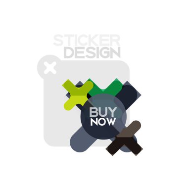 Düz tasarım çapraz şekil geometrik etiket simge, kağıt tarzı tasarım şimdi satın almak ile iş veya web sunum, app veya arayüzü düğmeleri için örnek metin