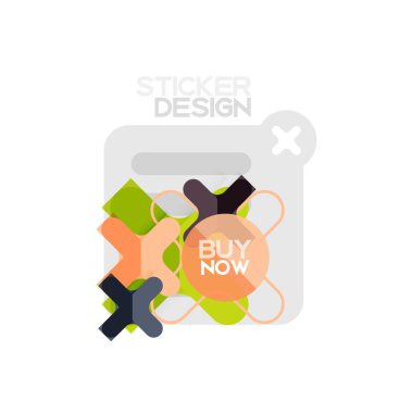 Düz tasarım çapraz şekil geometrik etiket simge, kağıt tarzı tasarım şimdi satın almak ile iş veya web sunum, app veya arayüzü düğmeleri için örnek metin