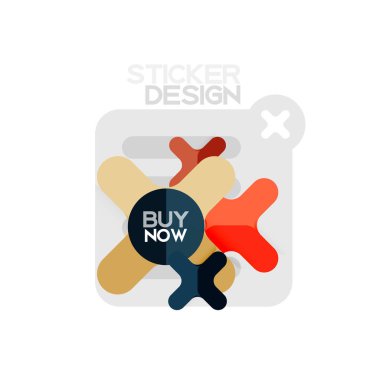 Düz tasarım çapraz şekil geometrik etiket simge, kağıt tarzı tasarım şimdi satın almak ile iş veya web sunum, app veya arayüzü düğmeleri için örnek metin