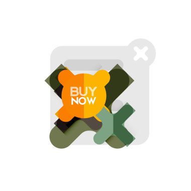 Düz tasarım çapraz şekil geometrik etiket simge, kağıt tarzı tasarım şimdi satın almak ile iş veya web sunum, app veya arayüzü düğmeleri için örnek metin