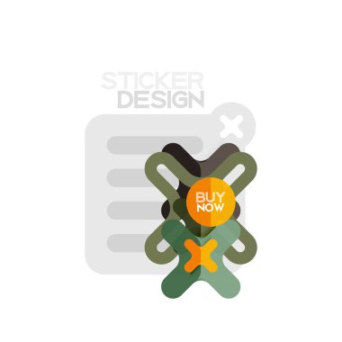 Düz tasarım çapraz şekil geometrik etiket simge, kağıt tarzı tasarım şimdi satın almak ile iş veya web sunum, app veya arayüzü düğmeleri için örnek metin
