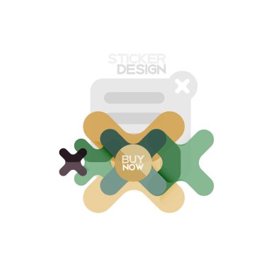 Düz tasarım çapraz şekil geometrik etiket simge, kağıt tarzı tasarım şimdi satın almak ile iş veya web sunum, app veya arayüzü düğmeleri için örnek metin