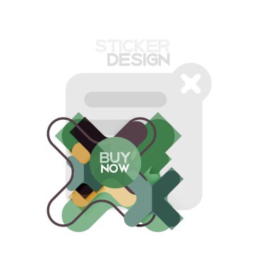 Düz tasarım çapraz şekil geometrik etiket simge, kağıt tarzı tasarım şimdi satın almak ile iş veya web sunum, app veya arayüzü düğmeleri için örnek metin