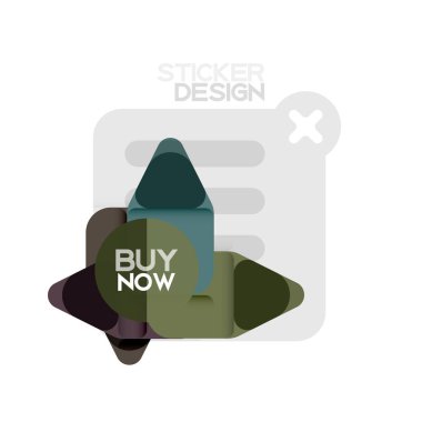 Düz tasarım üçgen ok şekli geometrik etiket simgesi, kağıt tarzı tasarım ile satın iş veya web sunumu, app veya arayüzü düğmeleri, internet web sitesi için örnek metin depolamak şimdi afiş