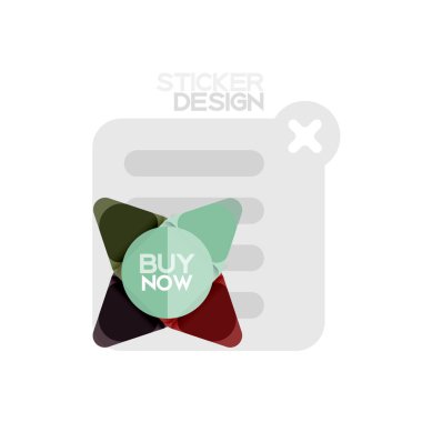 Düz tasarım üçgen ok şekli geometrik etiket simgesi, kağıt tarzı tasarım ile satın iş veya web sunumu, app veya arayüzü düğmeleri, internet web sitesi için örnek metin depolamak şimdi afiş