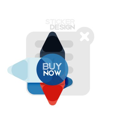 Düz tasarım üçgen ok şekli geometrik etiket simgesi, kağıt tarzı tasarım ile satın iş veya web sunumu, app veya arayüzü düğmeleri, internet web sitesi için örnek metin depolamak şimdi afiş