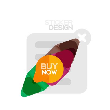 Düz tasarım üçgen ok şekli geometrik etiket simgesi, kağıt tarzı tasarım ile satın iş veya web sunumu, app veya arayüzü düğmeleri, internet web sitesi için örnek metin depolamak şimdi afiş