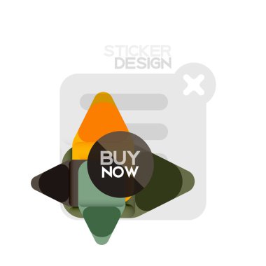 Düz tasarım üçgen ok şekli geometrik etiket simgesi, kağıt tarzı tasarım ile satın iş veya web sunumu, app veya arayüzü düğmeleri, internet web sitesi için örnek metin depolamak şimdi afiş