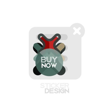 Düz tasarım çapraz şekil geometrik etiket simge, kağıt tarzı tasarım şimdi satın almak ile iş veya web sunum, app veya arayüzü düğmeleri için örnek metin