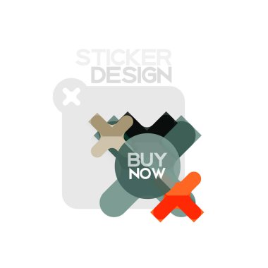 Düz tasarım çapraz şekil geometrik etiket simge, kağıt tarzı tasarım şimdi satın almak ile iş veya web sunum, app veya arayüzü düğmeleri için örnek metin