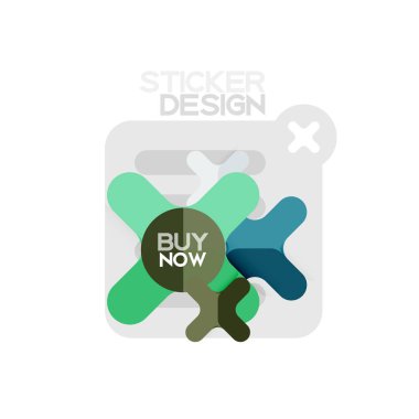 Düz tasarım çapraz şekil geometrik etiket simge, kağıt tarzı tasarım şimdi satın almak ile iş veya web sunum, app veya arayüzü düğmeleri için örnek metin