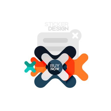 Düz tasarım çapraz şekil geometrik etiket simge, kağıt tarzı tasarım şimdi satın almak ile iş veya web sunum, app veya arayüzü düğmeleri için örnek metin
