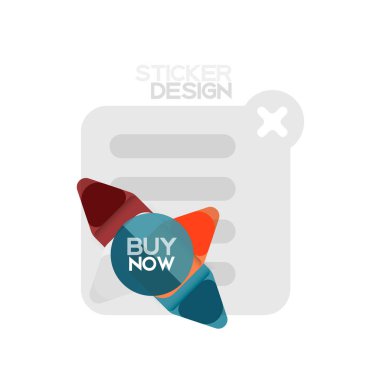 Düz tasarım üçgen ok şekli geometrik etiket simgesi, kağıt tarzı tasarım ile satın iş veya web sunumu, app veya arayüzü düğmeleri, internet web sitesi için örnek metin depolamak şimdi afiş