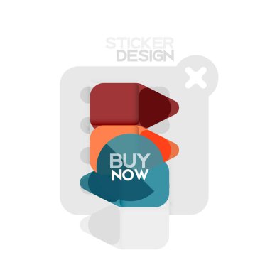 Düz tasarım üçgen ok şekli geometrik etiket simgesi, kağıt tarzı tasarım ile satın iş veya web sunumu, app veya arayüzü düğmeleri, internet web sitesi için örnek metin depolamak şimdi afiş