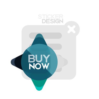 Düz tasarım üçgen ok şekli geometrik etiket simgesi, kağıt tarzı tasarım ile satın iş veya web sunumu, app veya arayüzü düğmeleri, internet web sitesi için örnek metin depolamak şimdi afiş