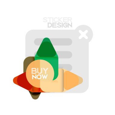 Düz tasarım üçgen ok şekli geometrik etiket simgesi, kağıt tarzı tasarım ile satın iş veya web sunumu, app veya arayüzü düğmeleri, internet web sitesi için örnek metin depolamak şimdi afiş
