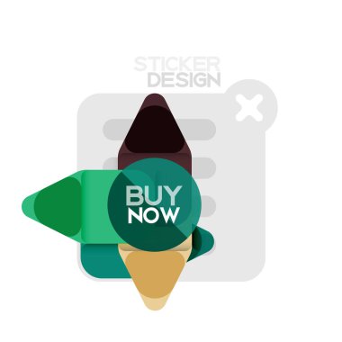 Düz tasarım üçgen ok şekli geometrik etiket simgesi, kağıt tarzı tasarım ile satın iş veya web sunumu, app veya arayüzü düğmeleri, internet web sitesi için örnek metin depolamak şimdi afiş