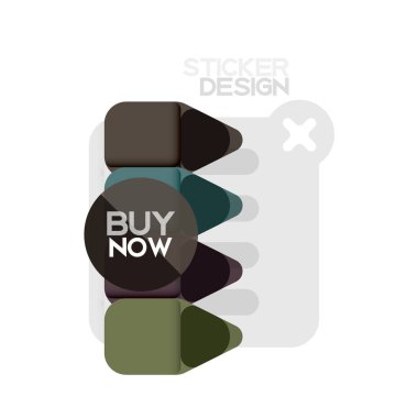 Düz tasarım üçgen ok şekli geometrik etiket simgesi, kağıt tarzı tasarım ile satın iş veya web sunumu, app veya arayüzü düğmeleri, internet web sitesi için örnek metin depolamak şimdi afiş