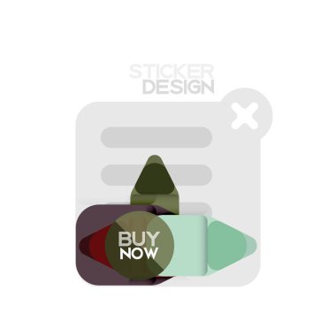 Düz tasarım üçgen ok şekli geometrik etiket simgesi, kağıt tarzı tasarım ile satın iş veya web sunumu, app veya arayüzü düğmeleri, internet web sitesi için örnek metin depolamak şimdi afiş