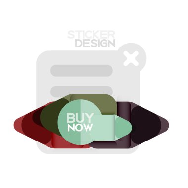 Düz tasarım üçgen ok şekli geometrik etiket simgesi, kağıt tarzı tasarım ile satın iş veya web sunumu, app veya arayüzü düğmeleri, internet web sitesi için örnek metin depolamak şimdi afiş