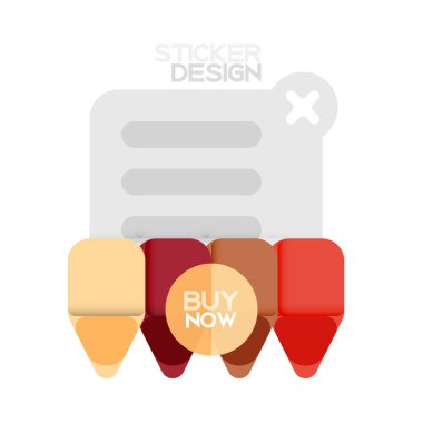 Düz tasarım üçgen ok şekli geometrik etiket simgesi, kağıt tarzı tasarım ile satın iş veya web sunumu, app veya arayüzü düğmeleri, internet web sitesi için örnek metin depolamak şimdi afiş