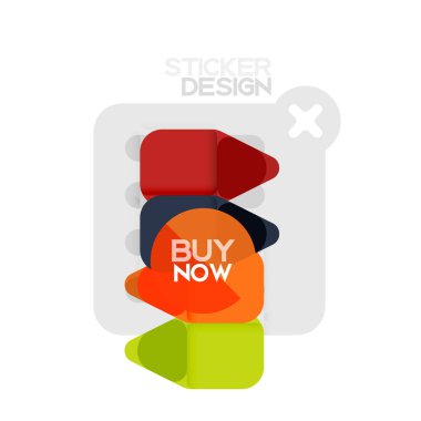 Düz tasarım üçgen ok şekli geometrik etiket simgesi, kağıt tarzı tasarım ile satın iş veya web sunumu, app veya arayüzü düğmeleri, internet web sitesi için örnek metin depolamak şimdi afiş