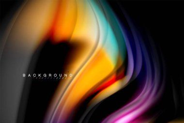 Sıvı sıvı parlak renkler tasarım, renkli mermer veya plastik dalgalı doku arka plan, siyah, iş veya teknoloji sunu veya web broşür için parlak renkli öğeleri kapak tasarımı