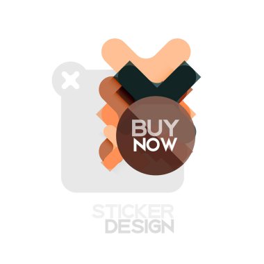 Düz tasarım çapraz şekil geometrik etiket simge, kağıt tarzı tasarım şimdi satın almak ile iş veya web sunum, app veya arayüzü düğmeleri için örnek metin