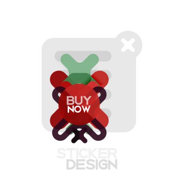 Düz tasarım çapraz şekil geometrik etiket simge, kağıt tarzı tasarım şimdi satın almak ile iş veya web sunum, app veya arayüzü düğmeleri için örnek metin