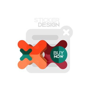 Düz tasarım çapraz şekil geometrik etiket simge, kağıt tarzı tasarım şimdi satın almak ile iş veya web sunum, app veya arayüzü düğmeleri için örnek metin